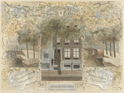 Huis op de Leliegracht, geflankeerd door de bruggen over de Prinsengracht en de Keizersgracht door Jan van Essen