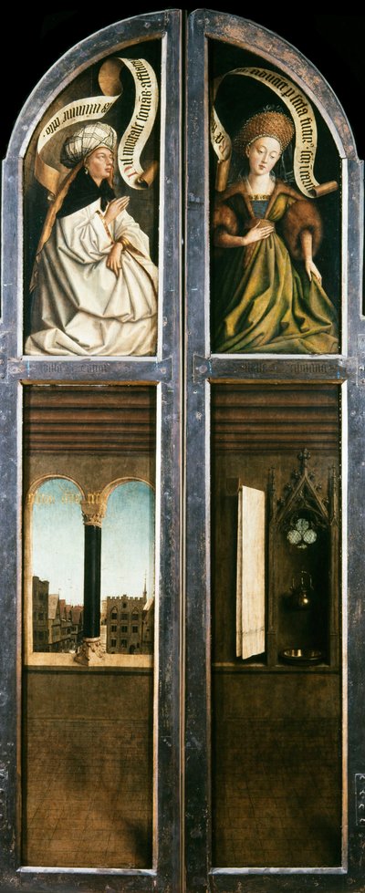 Het Gentse Altaarstuk. Aanbidding van het Mystieke Lam: Gebogen Raam met Uitzicht..., 1432. door Jan van Eyck
