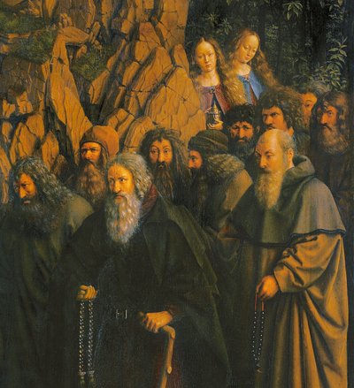 De kluizenaars geleid door Sint-Christoffel van de rechterkant van het Gentse Altaarstuk door Jan van Eyck