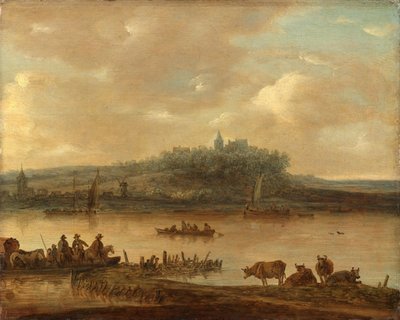 Gezicht op de Rijn en de Elterberg door Jan van Goyen (manner of)