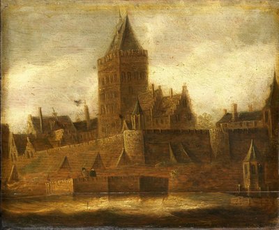 Gezicht op het Valkhof in Nijmegen door Jan van Goyen (manner of)