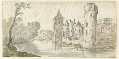 Gezicht op kasteel Egmond door Jan van Goyen (possibly)