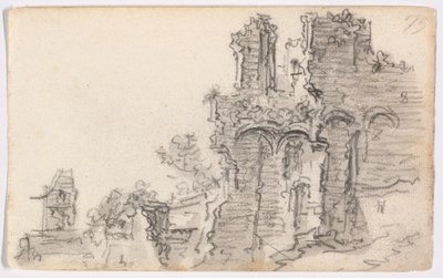 Een romaanse ruïne door Jan van Goyen
