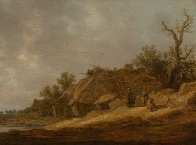 Vervallen boerderij met boeren door Jan van Goyen