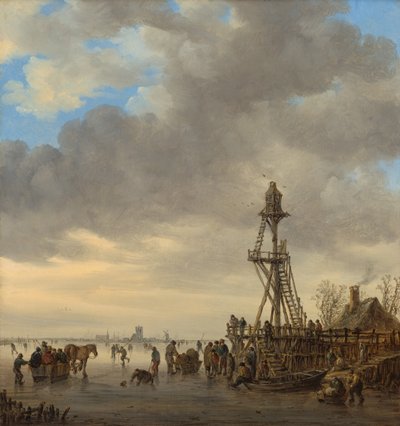 IJslandschap bij een Houten Uitkijktoren door Jan van Goyen
