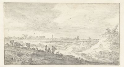 Landschap met figuren op een duin door Jan van Goyen