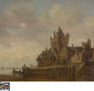 Rivierlandschap met kasteel door Jan van Goyen