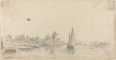 Zeilboot op een Riviermonding door Jan van Goyen
