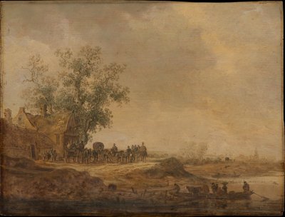 De halte voor de herberg door Jan van Goyen