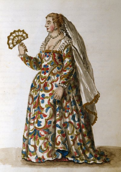 Een dame in avondjurk, de vrouw van een hoogwaardigheidsbekleder door Jan van Grevenbroeck