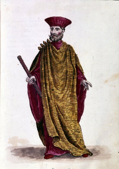 Kapitein van de Zee: Officier van de Militaire Marine van de Republiek Venetië. Aquarel en inkttekening uit het manuscript 
