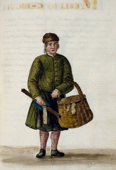 Chioggiaanse kantverkoper, illustratie uit manuscript van Venetiaanse kleding, Deel IV, c 68, door Jan Grevenbroeck (1731-1807), aquarel, Italië door Jan van Grevenbroeck