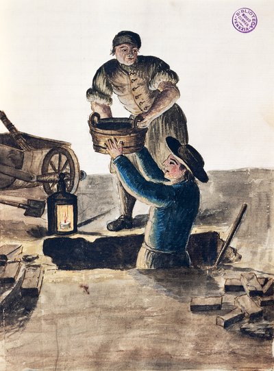 Reiniging van openbare riolering, illustratie uit Geïllustreerd boek van Venetiaanse kostuums door Jan van Grevenbroeck