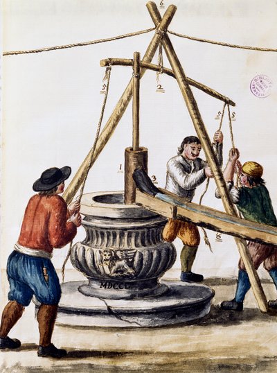 Put graven, illustratie uit Geïllustreerd boek van Venetiaanse kostuums, door Jan Grevenbroeck, aquarel, Italië door Jan van Grevenbroeck