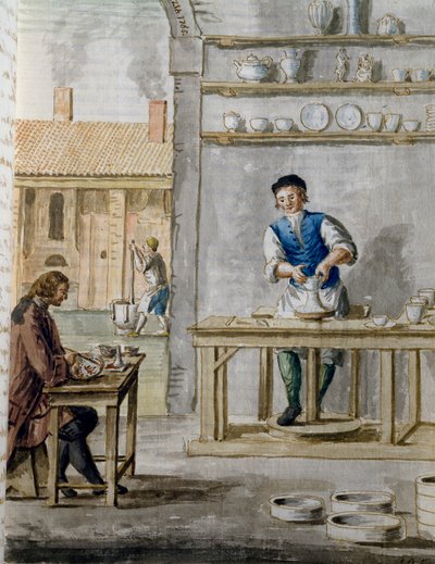 Geminianus Cozzi porseleinfabriek in San Giobbe in Venetië door Jan van Grevenbroeck