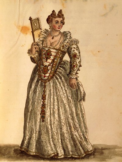 Dame in avondjurk, uit Gli Abiti de Veneziani, geïllustreerd kostuumboek, aquarel door Jan van Grevenbroeck