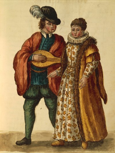 Gli Abiti de Veneziani, geïllustreerd boek van kostuums en maskers, aquarel door Jan van Grevenbroeck