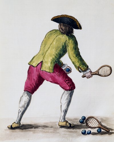 Man die speelt met racket en ballen, uit Het Geïllustreerde Boek van Venetiaanse Kostuums, Italië door Jan van Grevenbroeck
