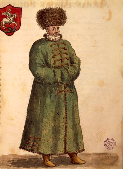 Moscovische ambassadeur, Gli Abiti de Veneziani, uit geïllustreerd kostuumboek door Jan van Grevenbroeck
