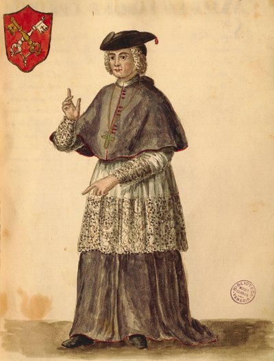 Pauselijke Gezant bij Serenissima, Gli Abiti de Veneziani, uit geïllustreerd kostuumboek door Jan van Grevenbroeck