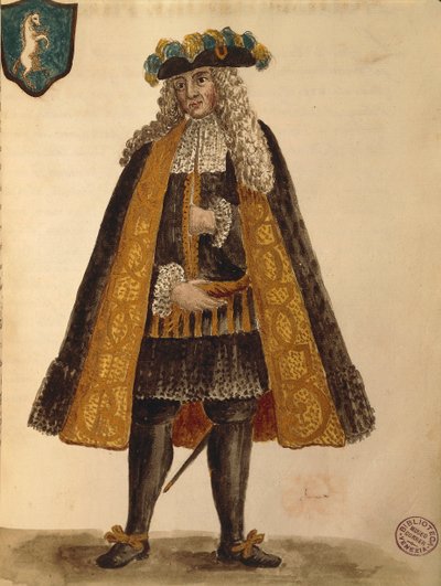 Sardijnse ambassadeur, Gli Abiti de Veneziani, uit geïllustreerd boek van kostuums door Jan van Grevenbroeck