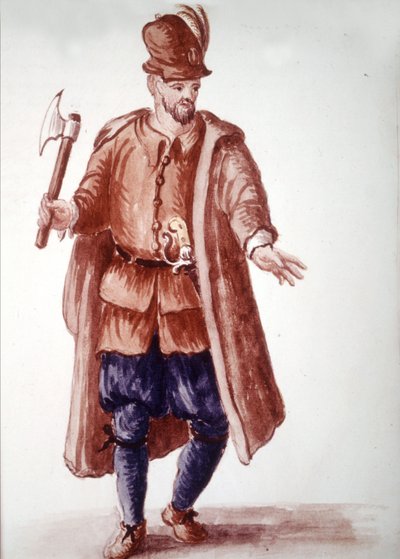 Scapolo di galéa: Betaalde roeier op de galeien in de 18e eeuw. Aquarel en inkttekening uit het manuscript 