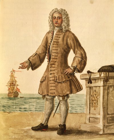 Scheepskapitein van de Venetiaanse Republiek, Gli Abiti de Veneziani, uit geïllustreerd kostuumboek door Jan van Grevenbroeck