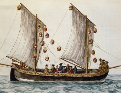 Venetiaanse boot versierd voor Feest van de Verlosser, door Jan Grevenbroeck, aquarel, Italië door Jan van Grevenbroeck