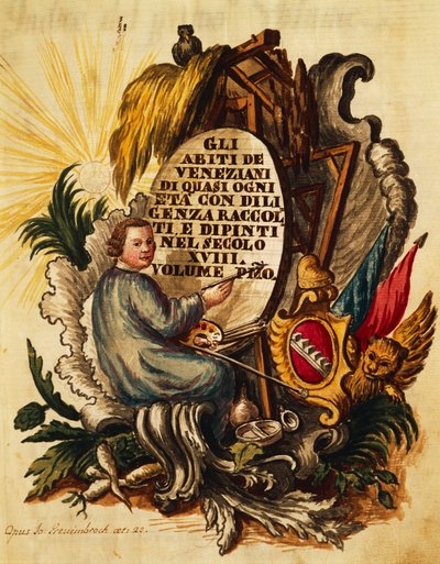 Venetiaanse kleding voor alle leeftijden, zorgvuldig verzameld en geschilderd, voor 18e eeuw, door Giovanni Grevembroch, titelpagina door Jan van Grevenbroeck