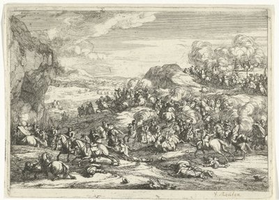 Landschap met ruitergevecht door Jan van Huchtenburg