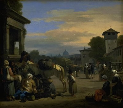 Straatscène in Rome door Jan van Huchtenburg