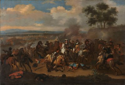 De Slag aan de Boyne, Ierland, tussen koningen James II en Willem III, 12 juli 1690 door Jan van Huchtenburg