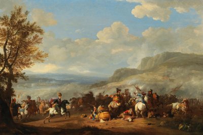 Een cavaleriegevecht tussen Turken en Europeanen door Jan van Huchtenburgh