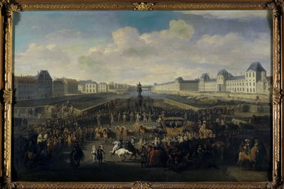Lodewijk XIV nadert de Pont Neuf, Parijs door Jan van Huchtenburgh