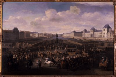 Lodewijk XIV nadert de Pont Neuf, Parijs door Jan van Huchtenburgh