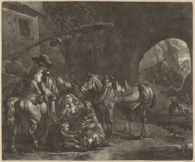 Moeder met Twee Kinderen en een Paard voor een Herberg door Jan van Huchtenburgh