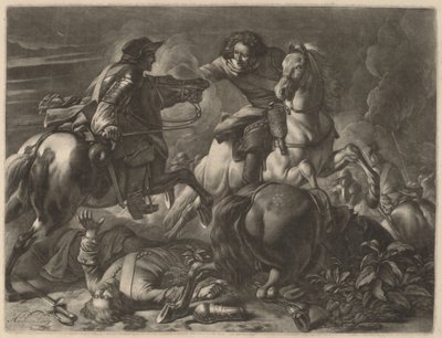 Twee vechtende ruiters door Jan van Huchtenburgh