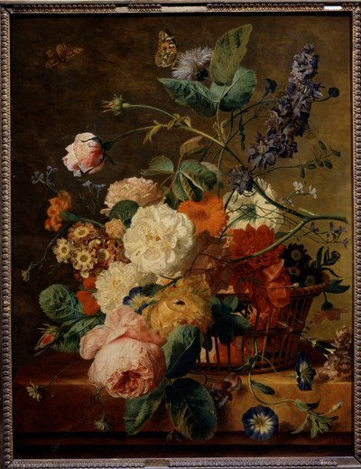 Bloemenmand met vlinders door Jan van Huysum