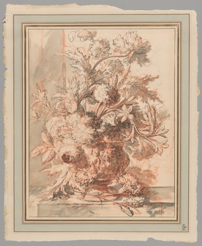 Bloemen in een Urn Versierd met Putti, op een Sokkel door Jan van Huysum