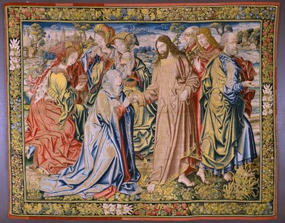 Vlaamse wandtapijt. Serie Hemel van Karel V. Christus neemt afscheid van zijn moeder. Cartonist Jan van Coninxloo. Fabriek van Julien Portois, Mechelen. Ca 1521. door Jan van II Coninxloo
