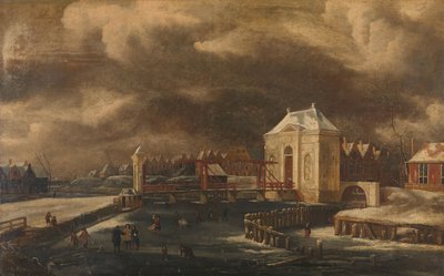 De Heiligewegspoort, Amsterdam, in de Winter door Jan van  Kessel