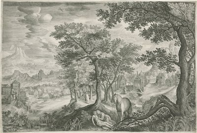 Berglandschap met de barmhartige Samaritaan door Jan van Londerseel