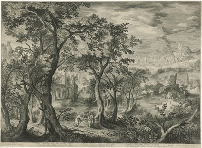 Berglandschap met de verzoeking van Christus door Jan van Londerseel