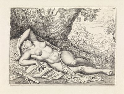 Slapende Diana in landschap door Jan van Neck