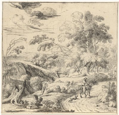 Landschap met een ezelrijder door Jan van Nickelen
