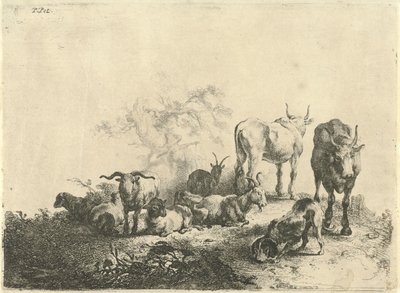 Landschap met vee en een melkmeid door Jan van  Noordt