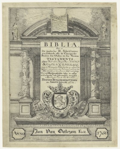 Titelblad van een bijbel uit 1721 door Jan van Oosterom