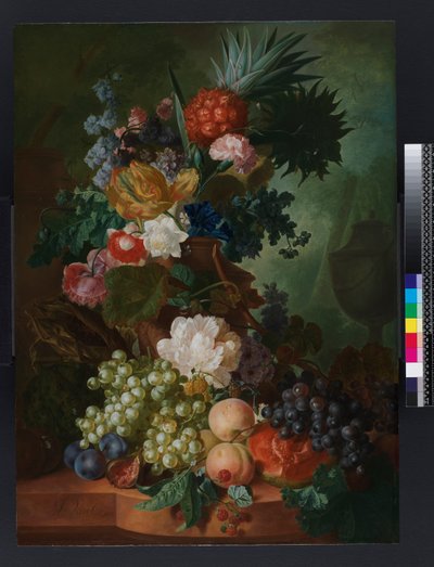 Vaas met bloemen en fruit, voor 1808 door Jan van Os