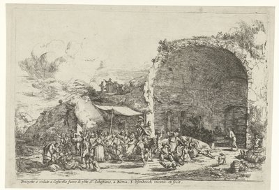 Festiviteiten bij de ruïnes van de grot van de nimf Egeria door Jan van Ossenbeeck