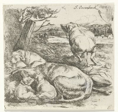 Teefje met puppies door Jan van Ossenbeeck